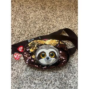 ty Beanie Boos SLOTH Fanny Pack Brown Sequin Adjustable Waist Pouch Cute Purse